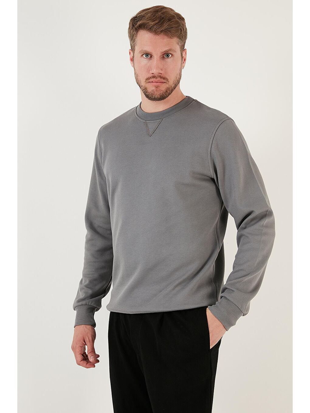 Buratti Açık Haki Pamuklu Regular Fit Bisiklet Yaka Erkek Sweatshirt 5905453