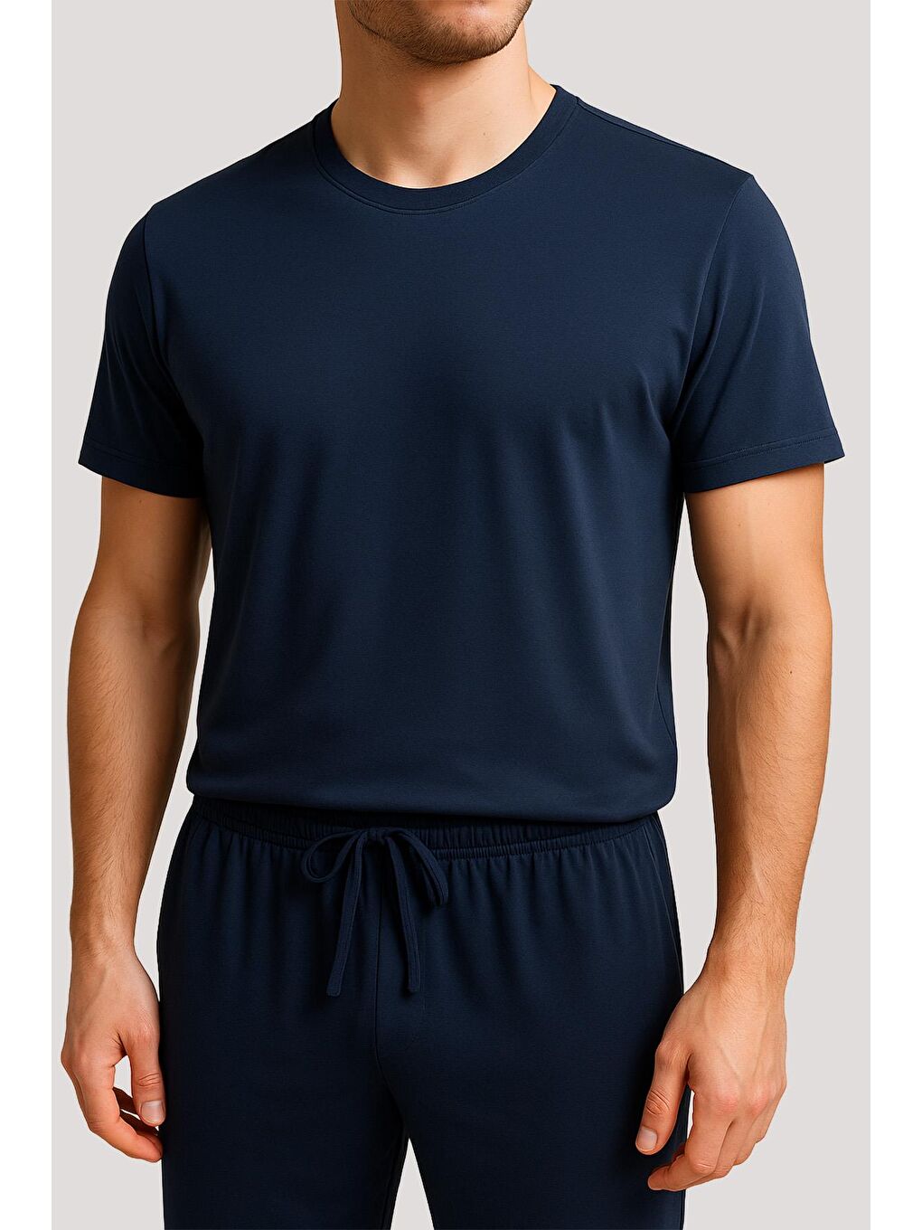 Lacivert Erkek Kısa Kollu Basic Esnek Elastanlı Viskoz Tişört MAN01-2