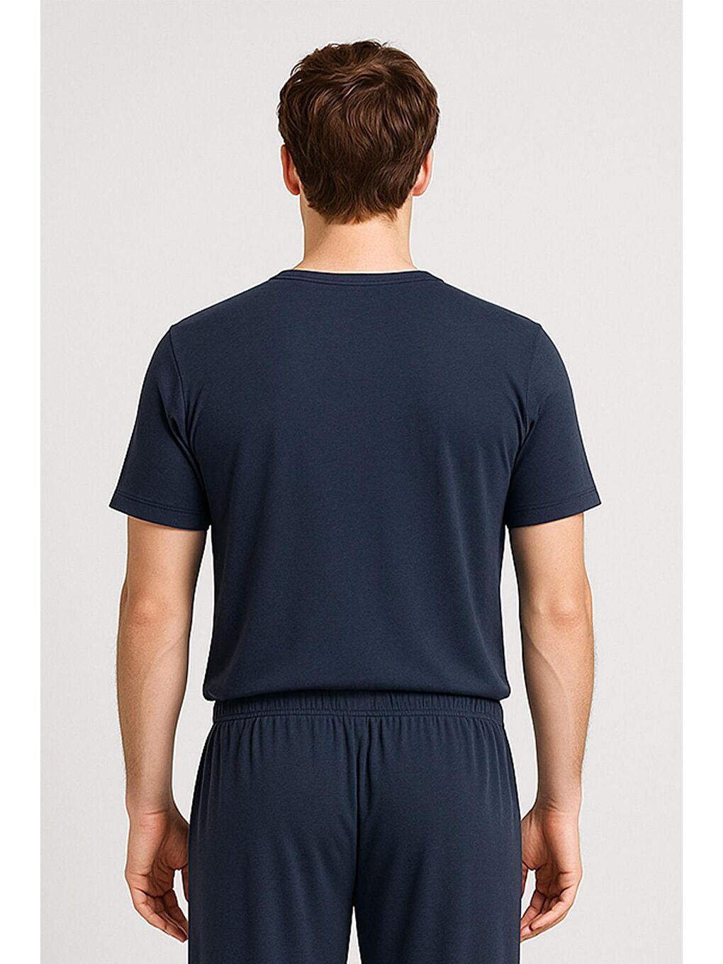 Lacivert Erkek Kısa Kollu Basic Esnek Elastanlı Viskoz Tişört MAN01-4