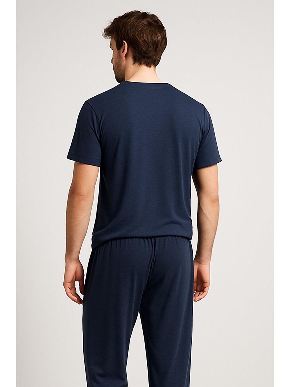 Lacivert Erkek Kısa Kollu Basic Esnek Elastanlı Viskoz Tişört MAN01-5