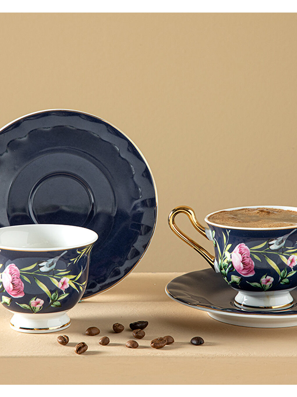 Vanilla New Bone China Kahve Fincan Takımı 4 Parça 2 Kişilik Lacivert-1