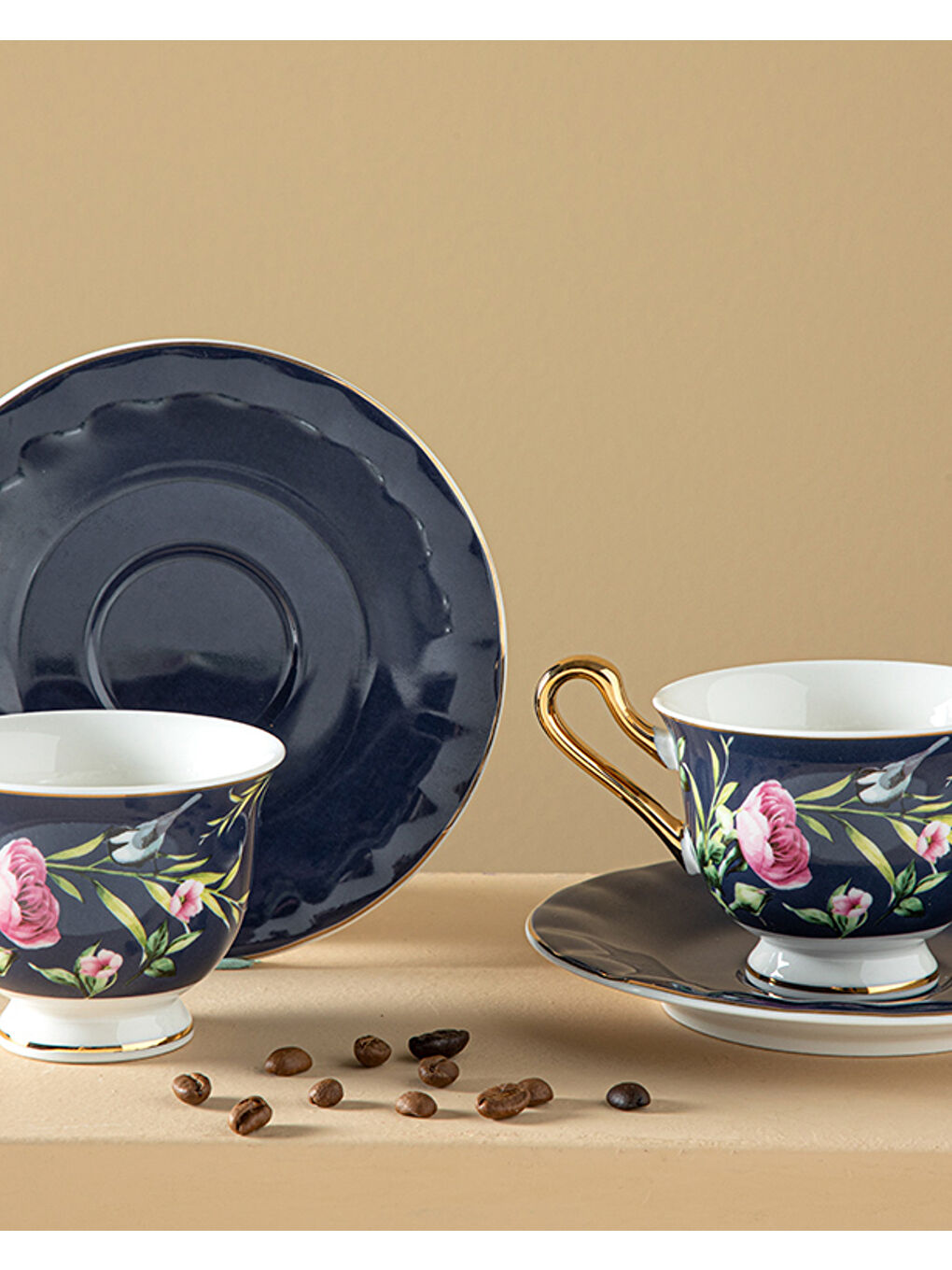 Vanilla New Bone China Kahve Fincan Takımı 4 Parça 2 Kişilik Lacivert-2