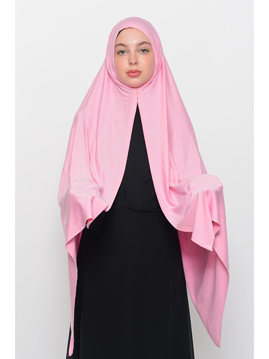 Pembe Hazır Pratik Geçmeli Lüks Organik Düz Penye Şal Eşit Hizalı-1