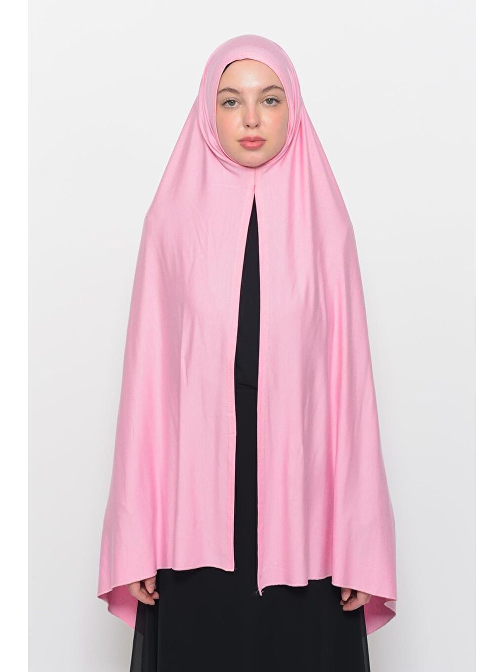 Pembe Hazır Pratik Geçmeli Lüks Organik Düz Penye Şal Eşit Hizalı-2