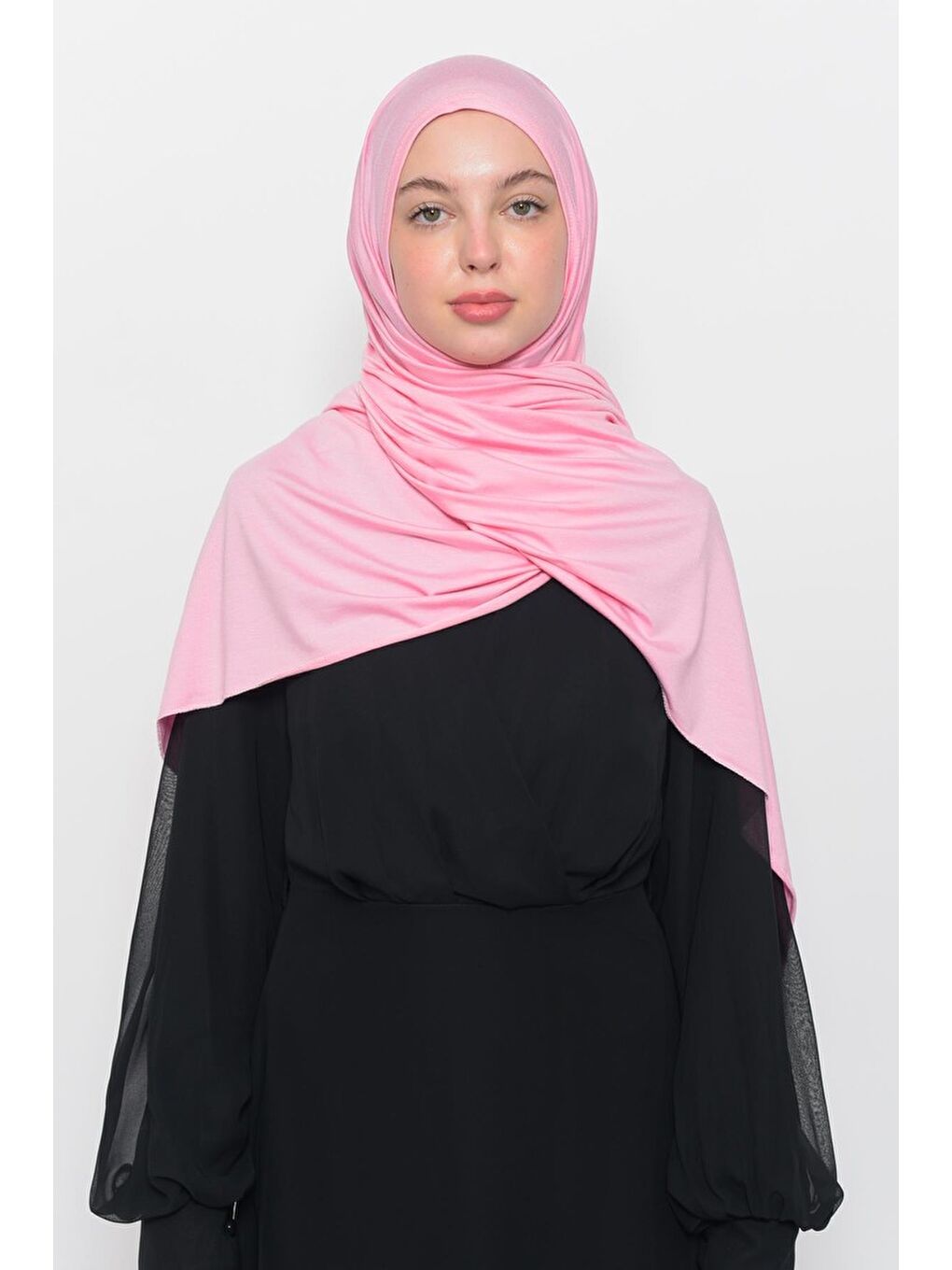 Pembe Hazır Pratik Geçmeli Lüks Organik Düz Penye Şal Eşit Hizalı-3