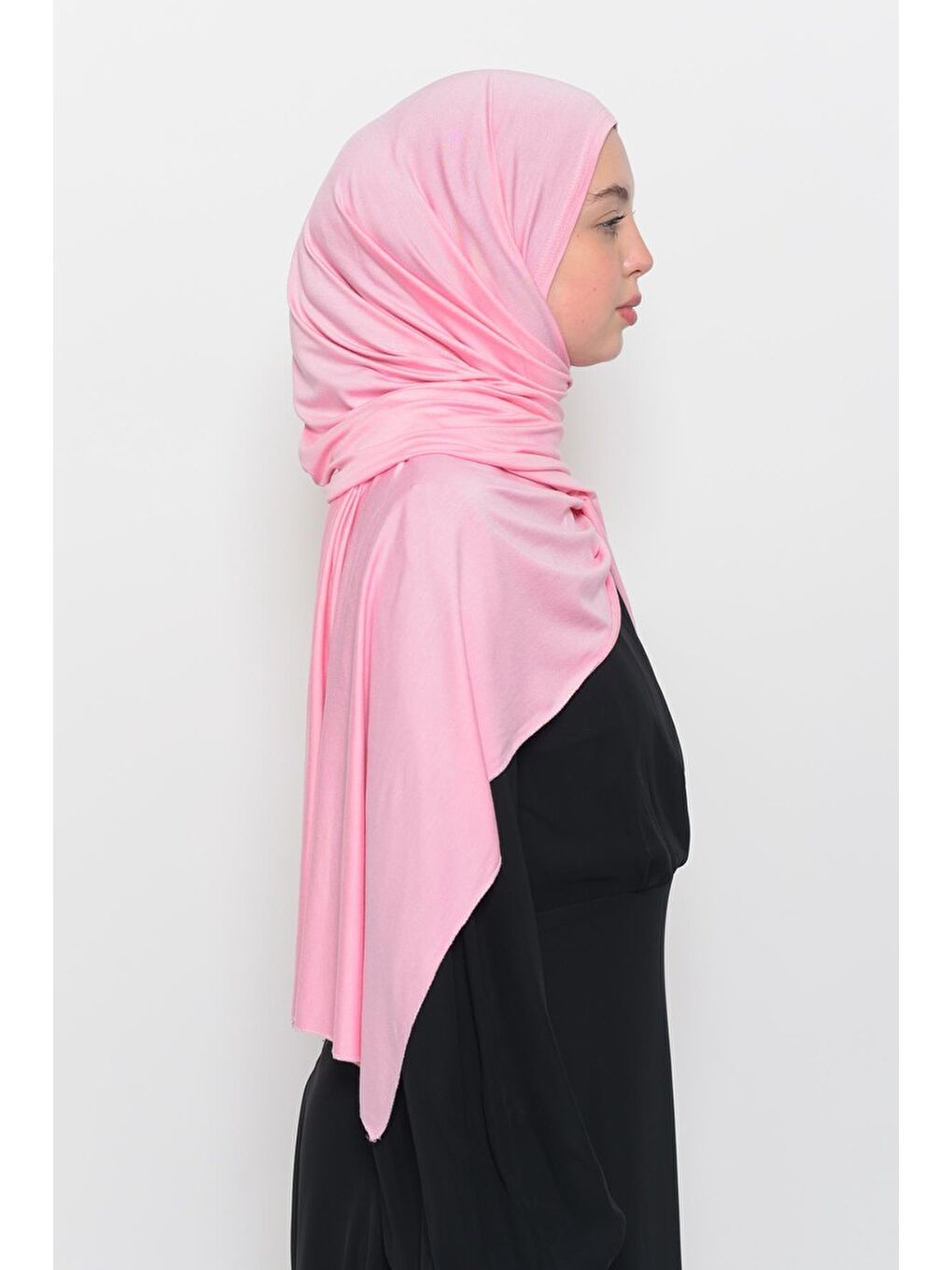 Pembe Hazır Pratik Geçmeli Lüks Organik Düz Penye Şal Eşit Hizalı-4