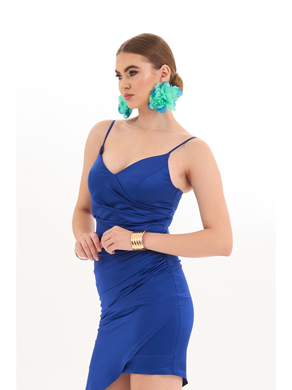Mavi 6Ixty8ight Saks Saten Askılı Kısa Abiye Elbise-2