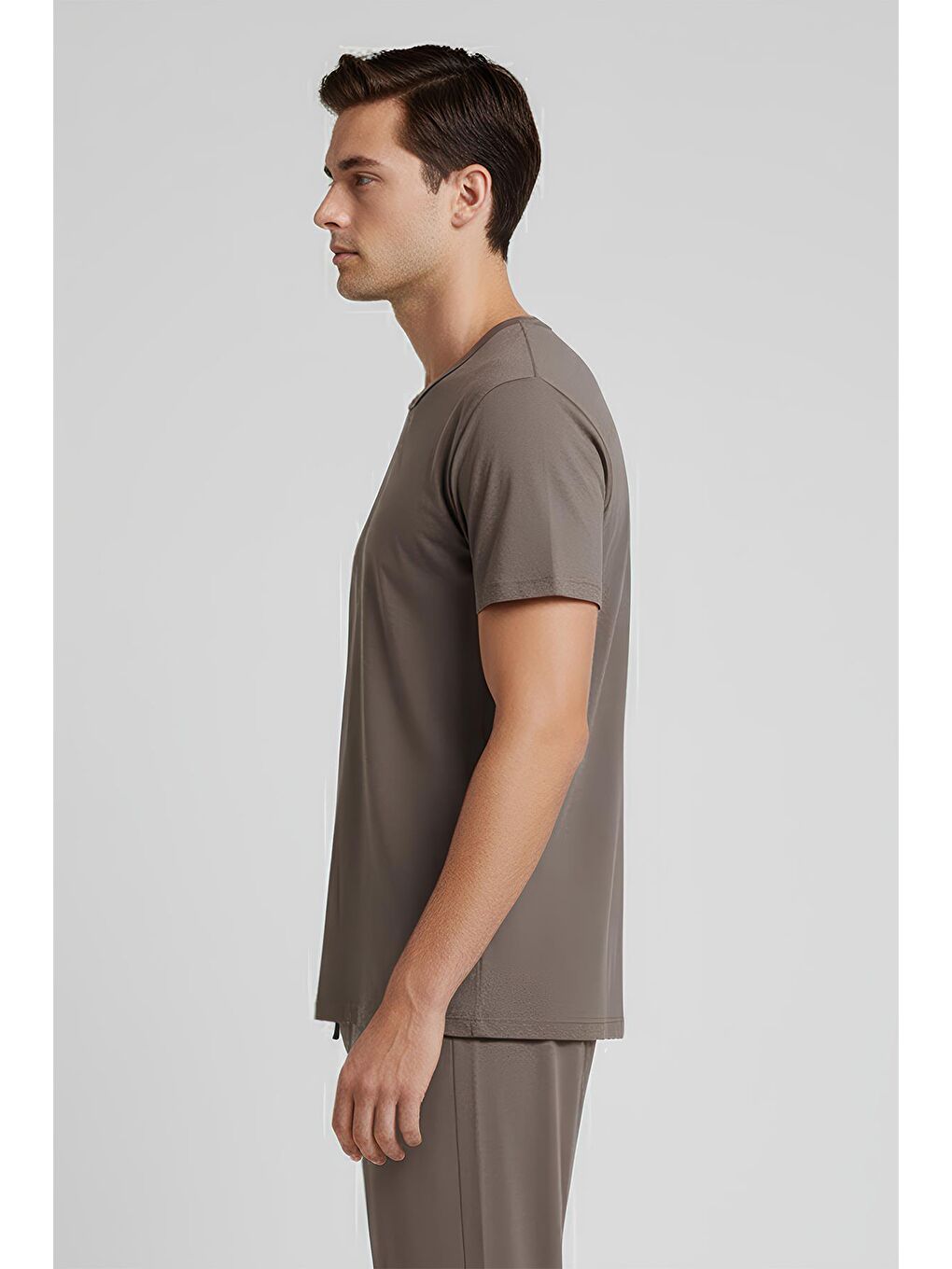 Bej Erkek Kısa Kollu Basic Esnek Elastanlı Viskoz T-shirt MAN01-3