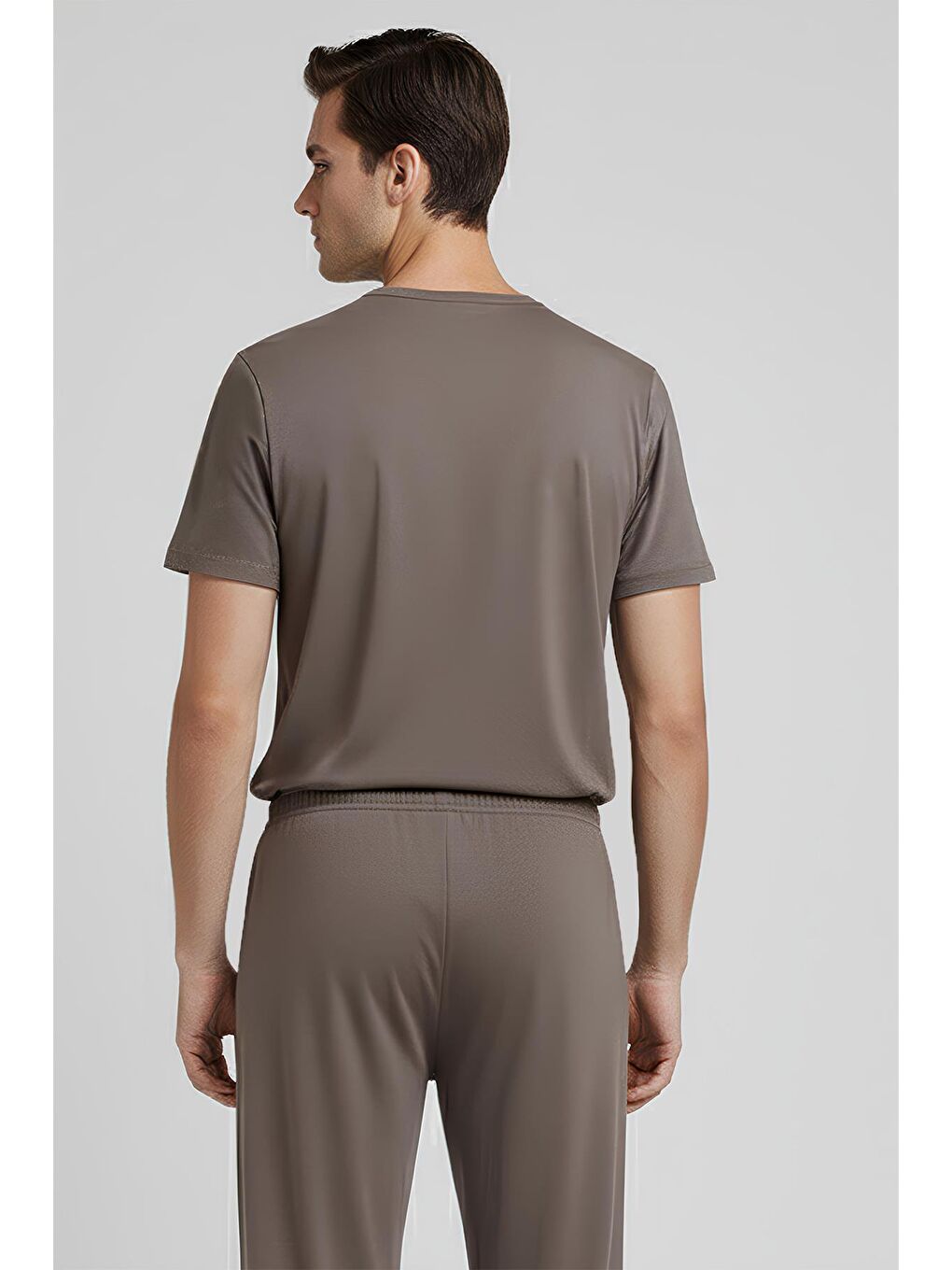 Bej Erkek Kısa Kollu Basic Esnek Elastanlı Viskoz T-shirt MAN01-4