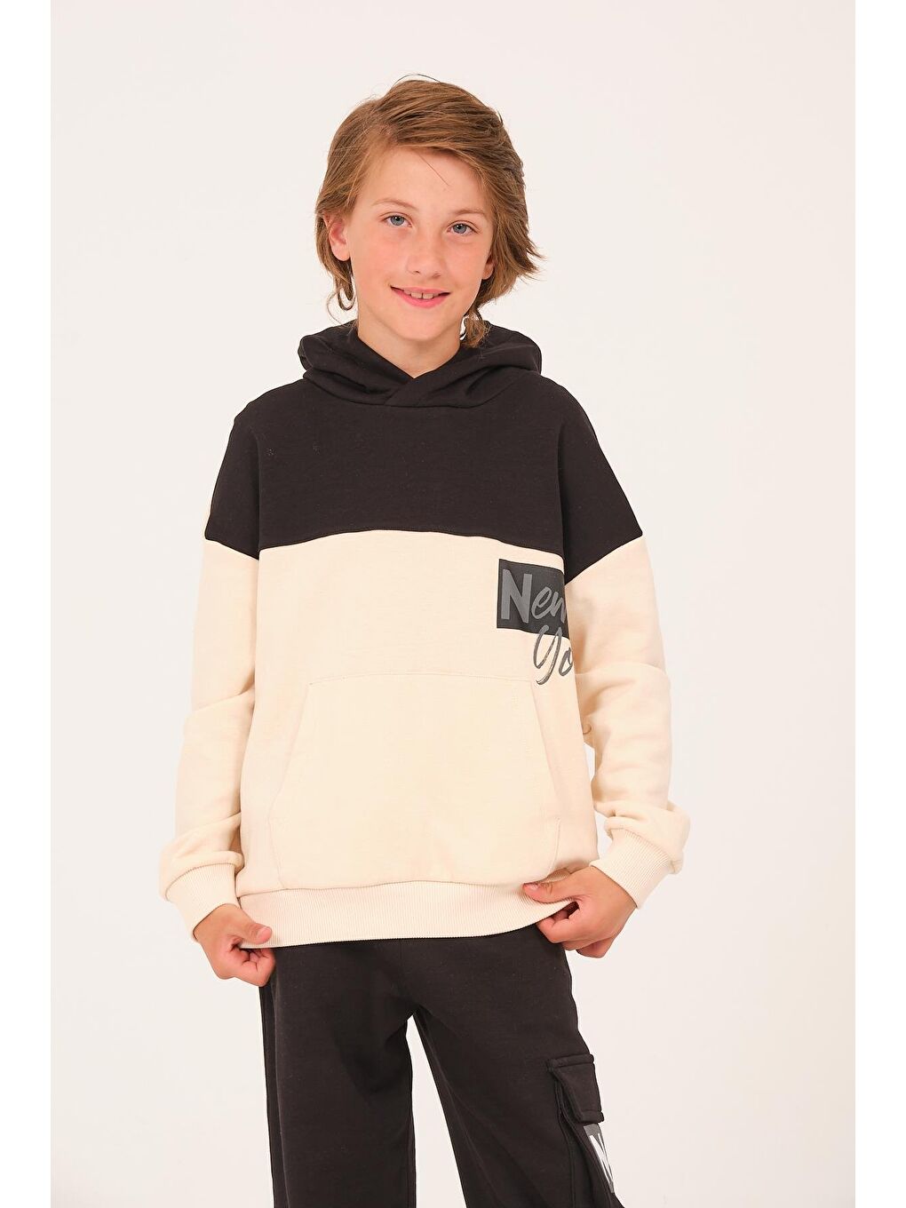 JAZZİEE Ekru Unisex Çocuk Baskılı Kapüşonlu Sweatshirt   Krem - 1