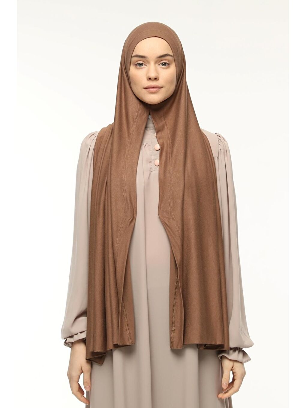 Kahverengi Hazır Pratik Geçmeli Lüks Organik Düz Penye Şal Eşit Hizalı
