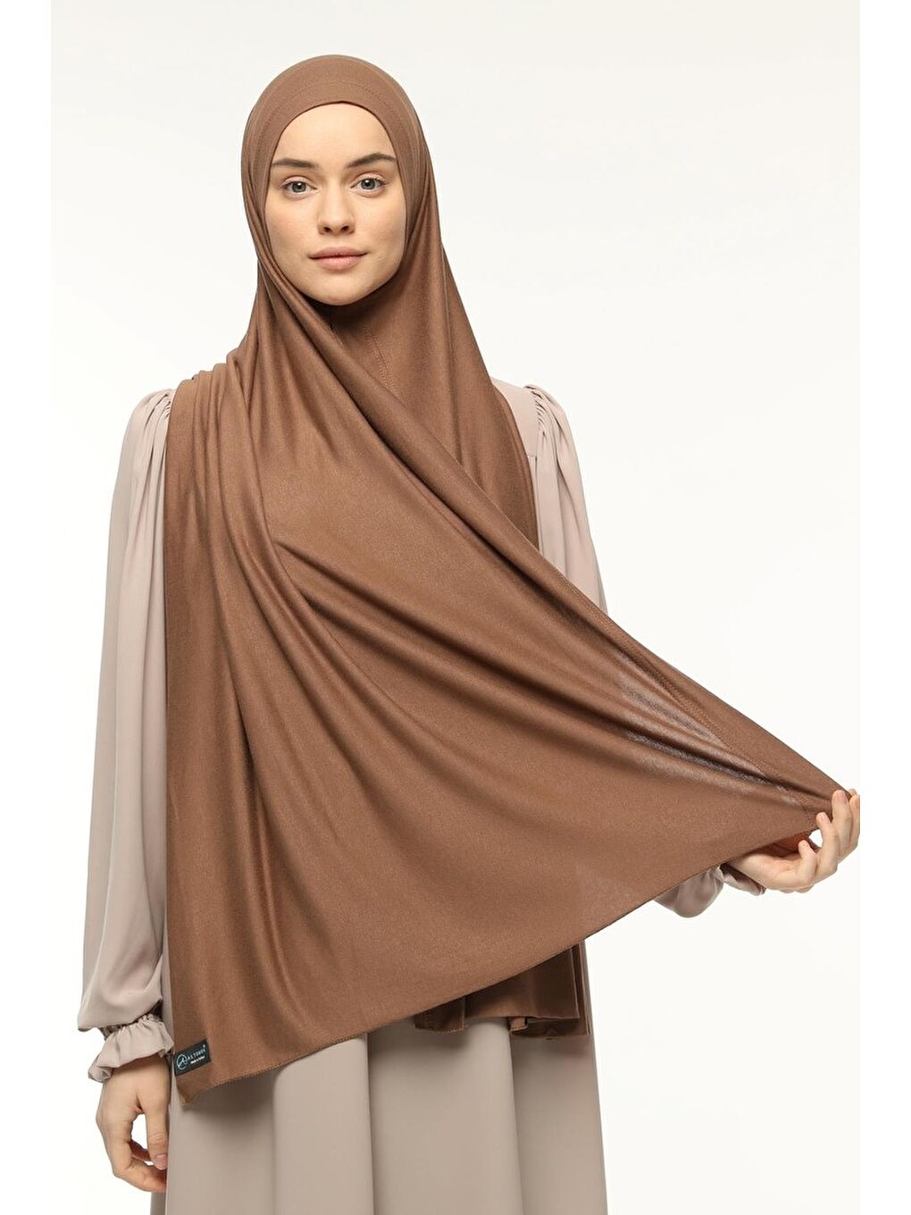 Kahverengi Hazır Pratik Geçmeli Lüks Organik Düz Penye Şal Eşit Hizalı-1