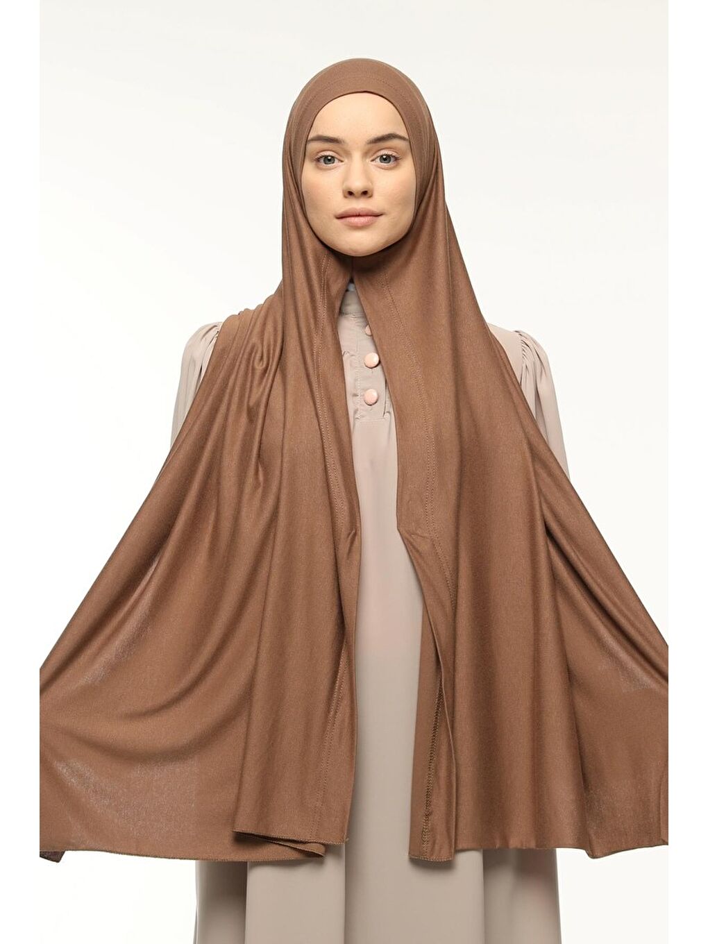 Kahverengi Hazır Pratik Geçmeli Lüks Organik Düz Penye Şal Eşit Hizalı-2