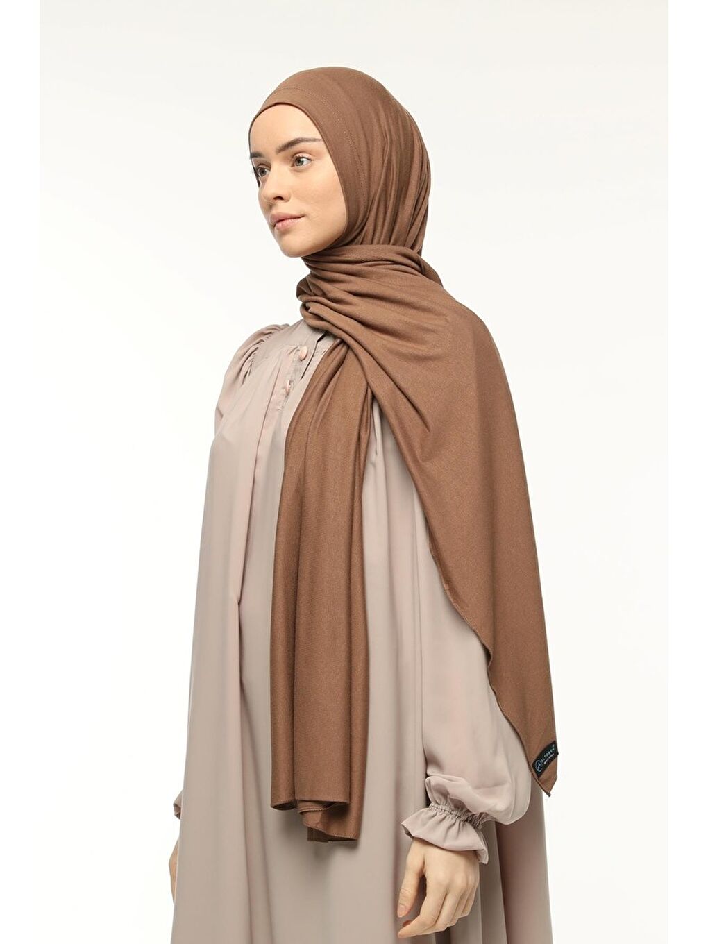 Kahverengi Hazır Pratik Geçmeli Lüks Organik Düz Penye Şal Eşit Hizalı-4