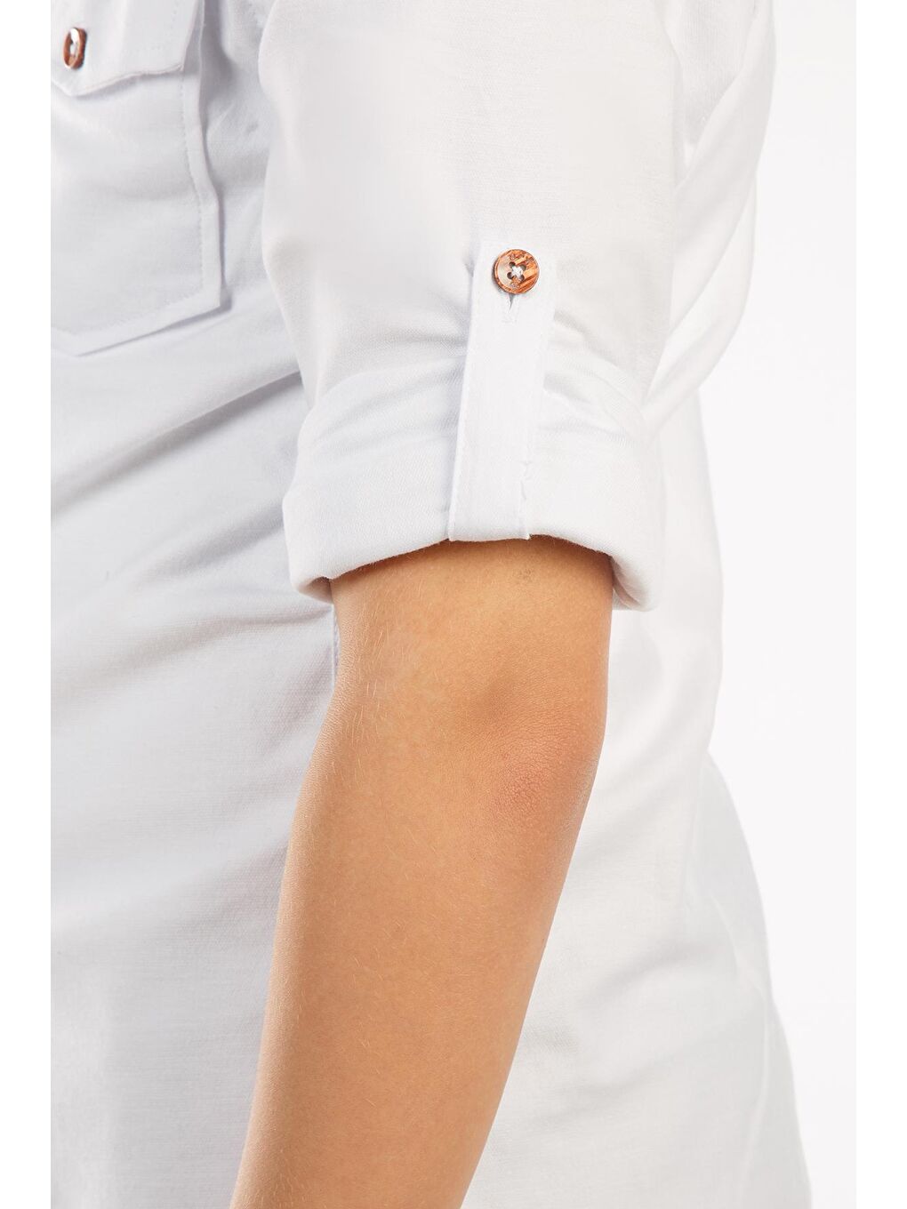 Beyaz Uzun Katlama Kollu Erkek Çocuk Gömlek-6