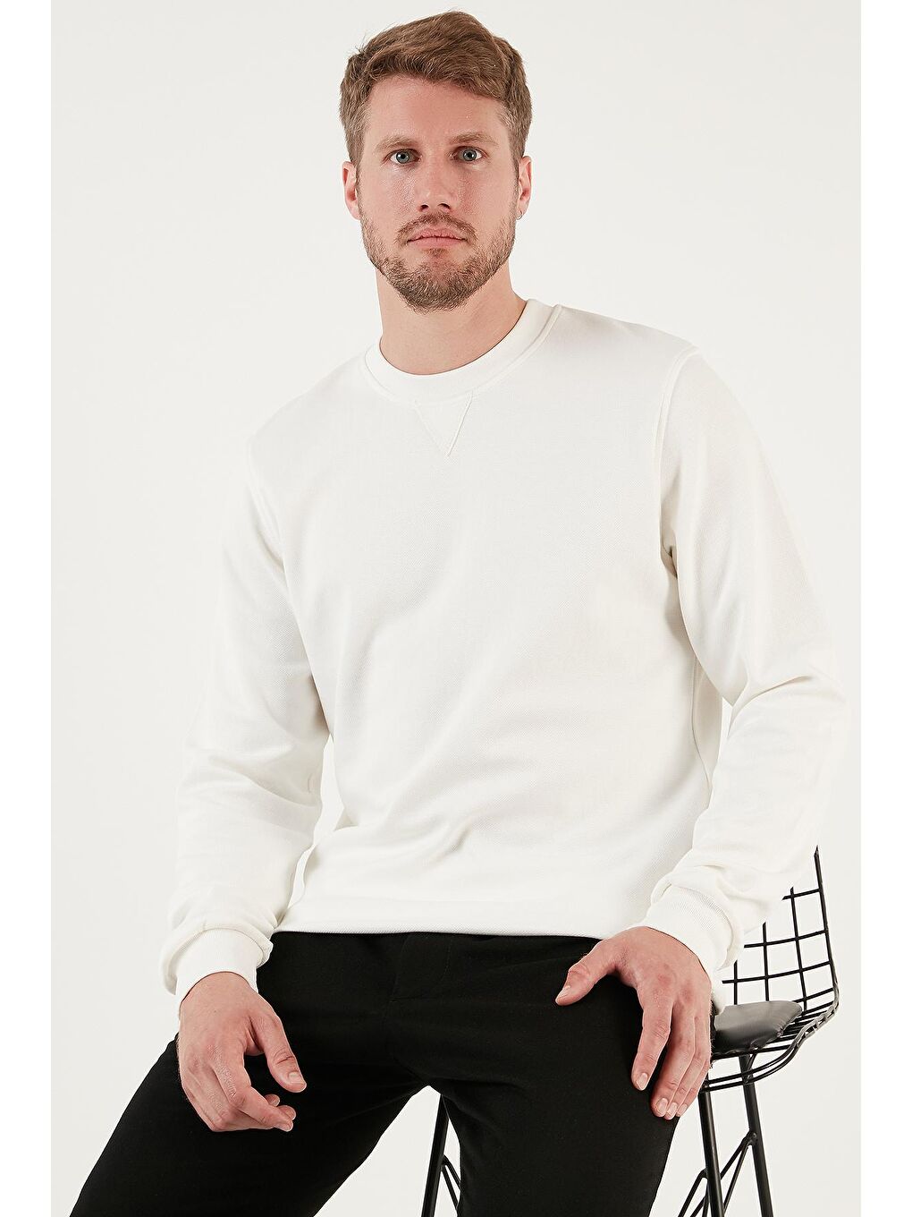 Buratti Ekru Pamuklu Regular Fit Bisiklet Yaka Erkek Sweatshirt 5905453