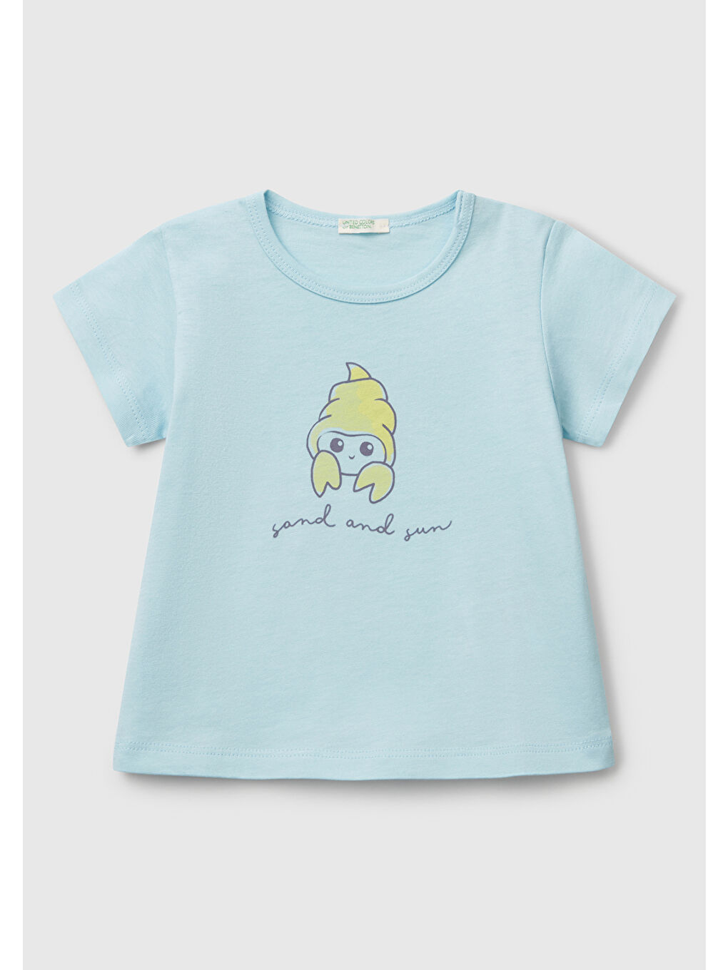 Bebek Turkuaz Önü Baskılı Omzu Çıtçıt Düğmeli T-Shirt