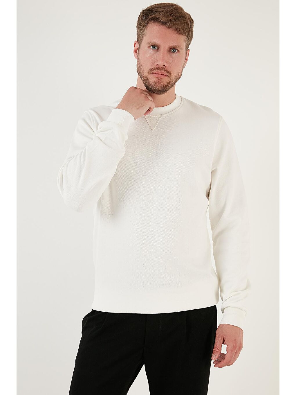 Buratti Ekru Pamuklu Regular Fit Bisiklet Yaka Erkek Sweatshirt 5905453 - 1