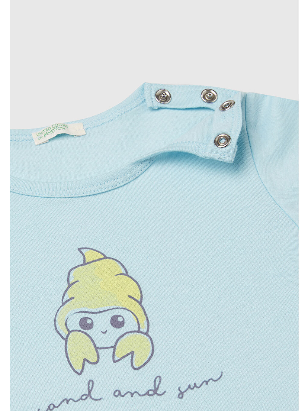 Bebek Turkuaz Önü Baskılı Omzu Çıtçıt Düğmeli T-Shirt-2