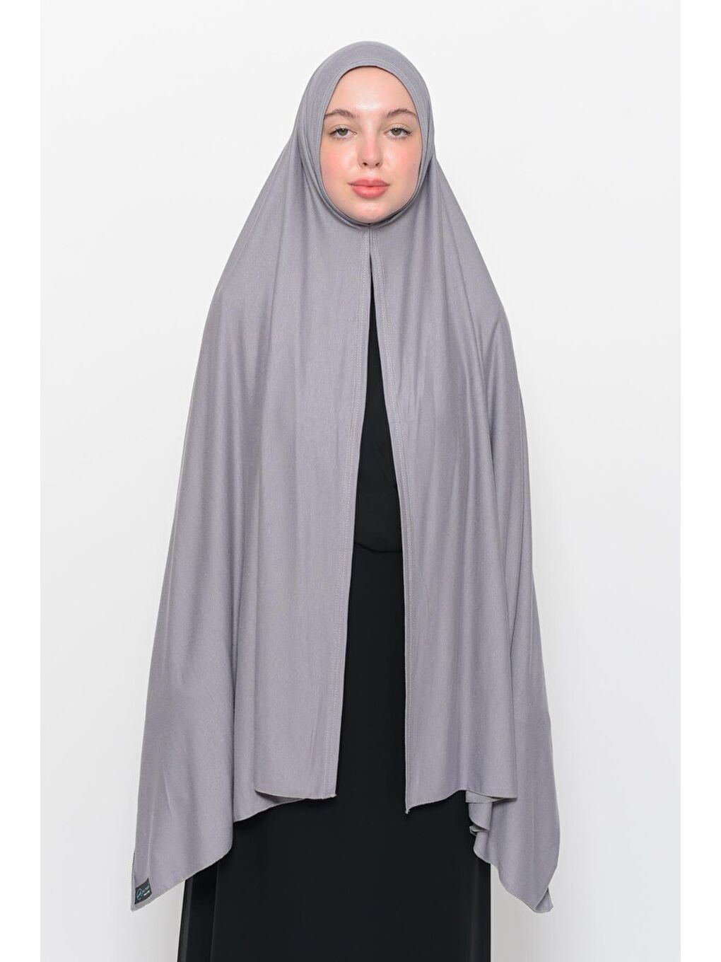 Gri Hazır Pratik Geçmeli Lüks Organik Düz Penye Şal Eşit Hizalı-2