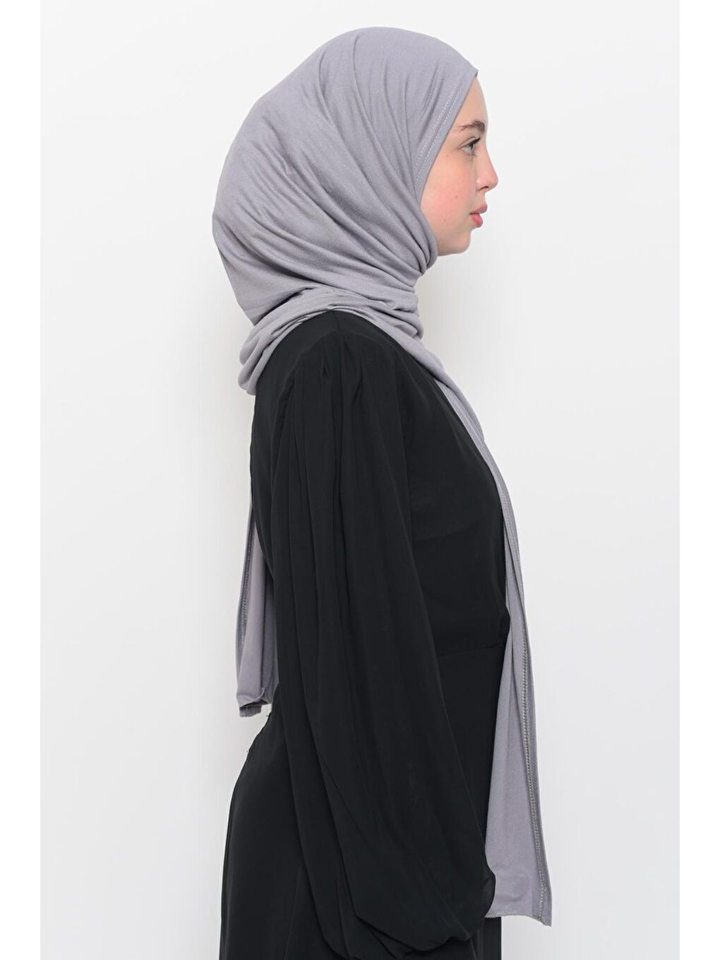 Gri Hazır Pratik Geçmeli Lüks Organik Düz Penye Şal Eşit Hizalı-4