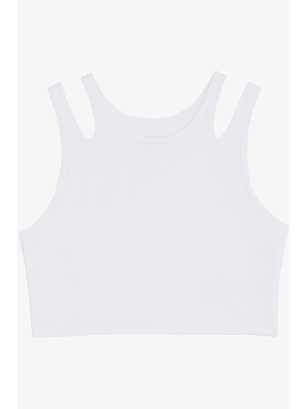 Kız Çocuk Crop Tişört Çift Askı Omuz Detaylı Beyaz (9-16 Yaş)