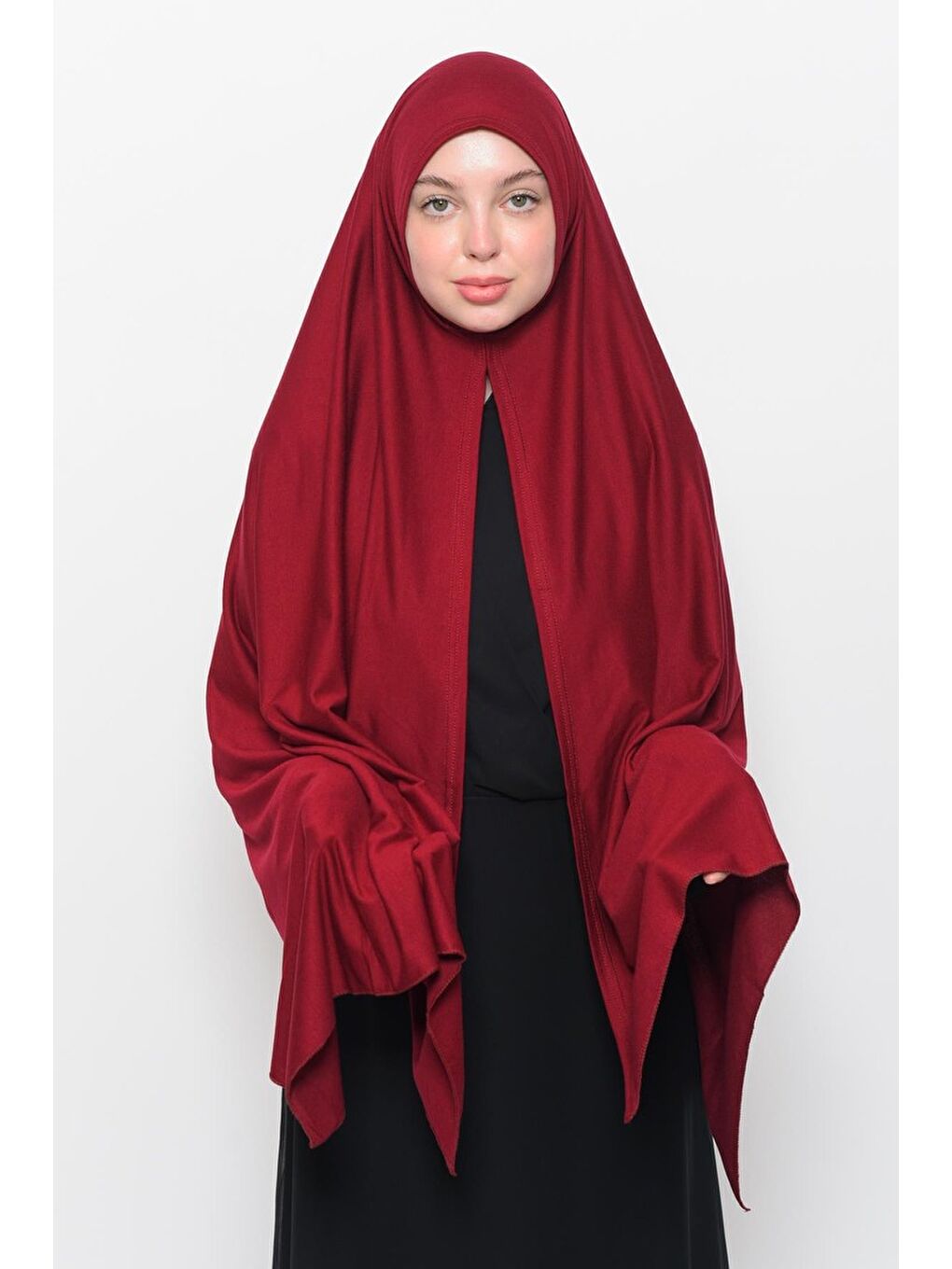 Bordo Hazır Pratik Geçmeli Lüks Organik Düz Penye Şal Eşit Hizalı-1