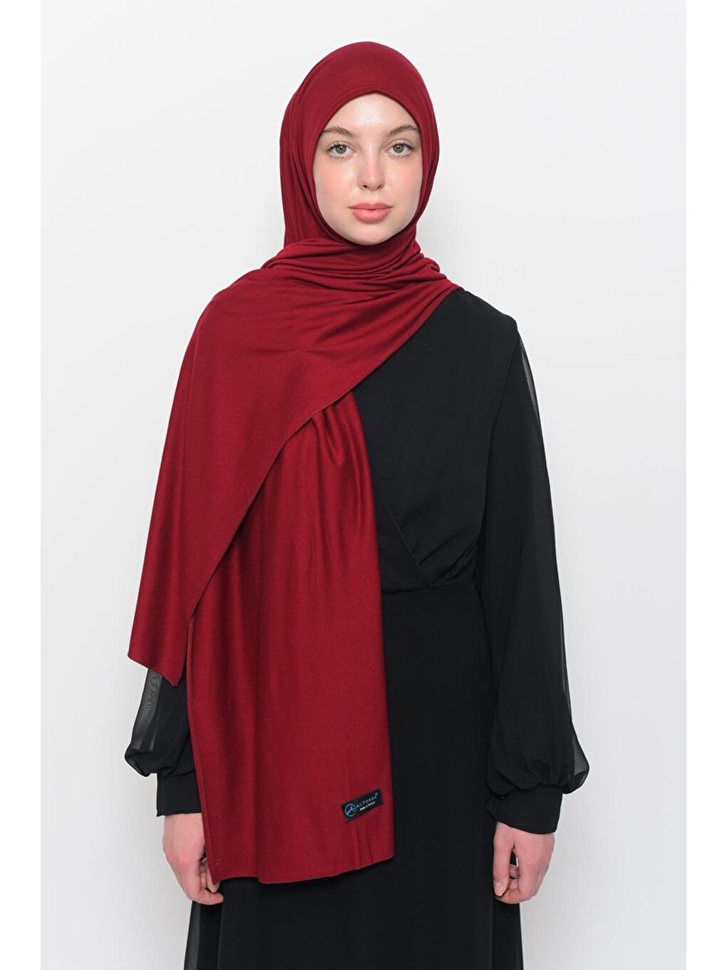 Bordo Hazır Pratik Geçmeli Lüks Organik Düz Penye Şal Eşit Hizalı-3