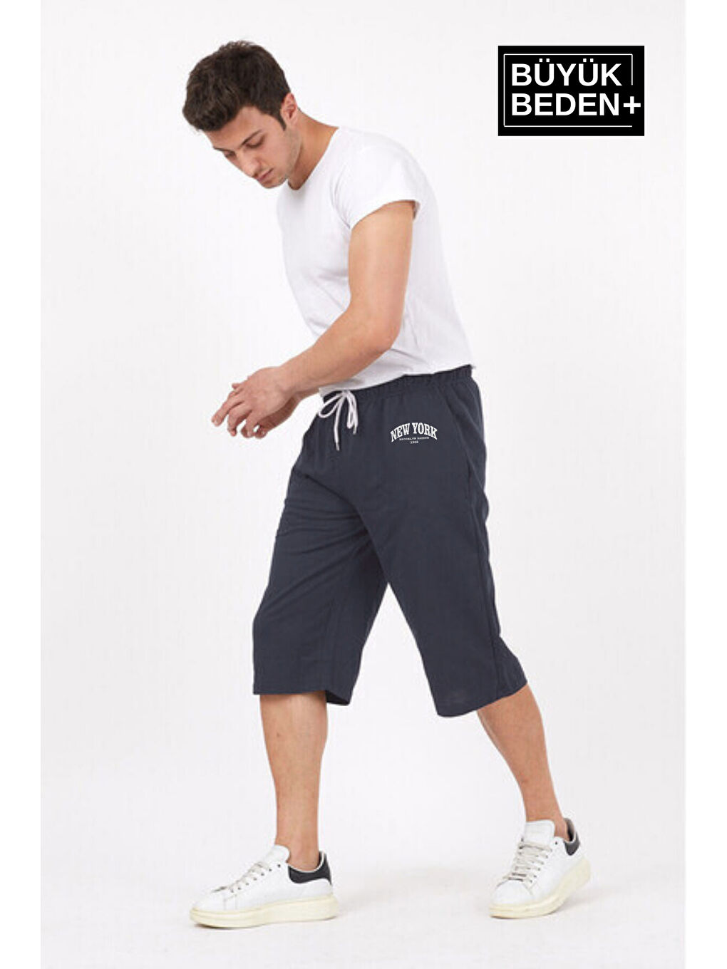 Gri Erkek  New York Baskılı Slim Fit Kalıp Büyük Beden Şort SPR25BSR087