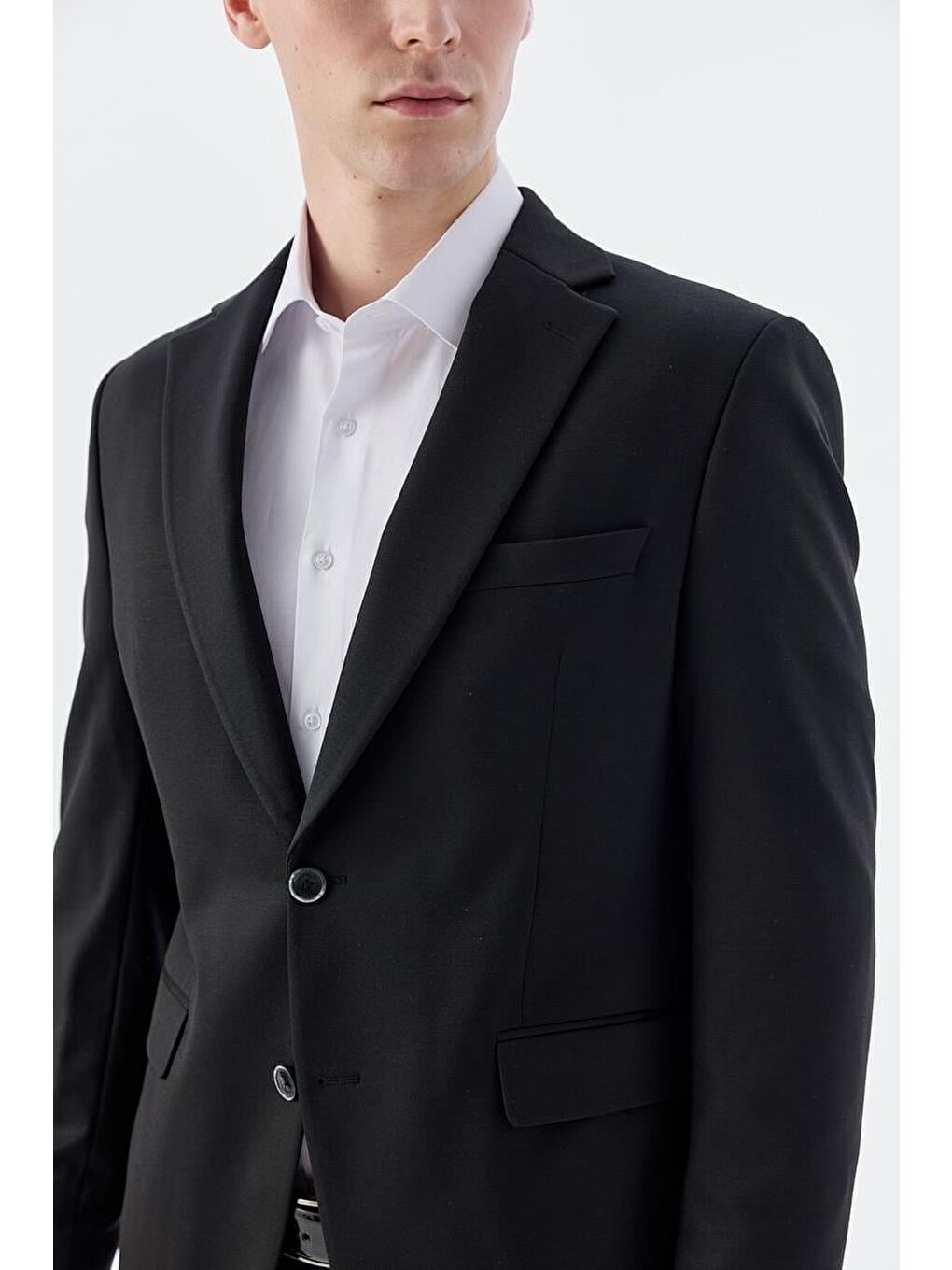 Siyah Slim Fit Mono Yaka Çift Yırtmaç Ceket-2