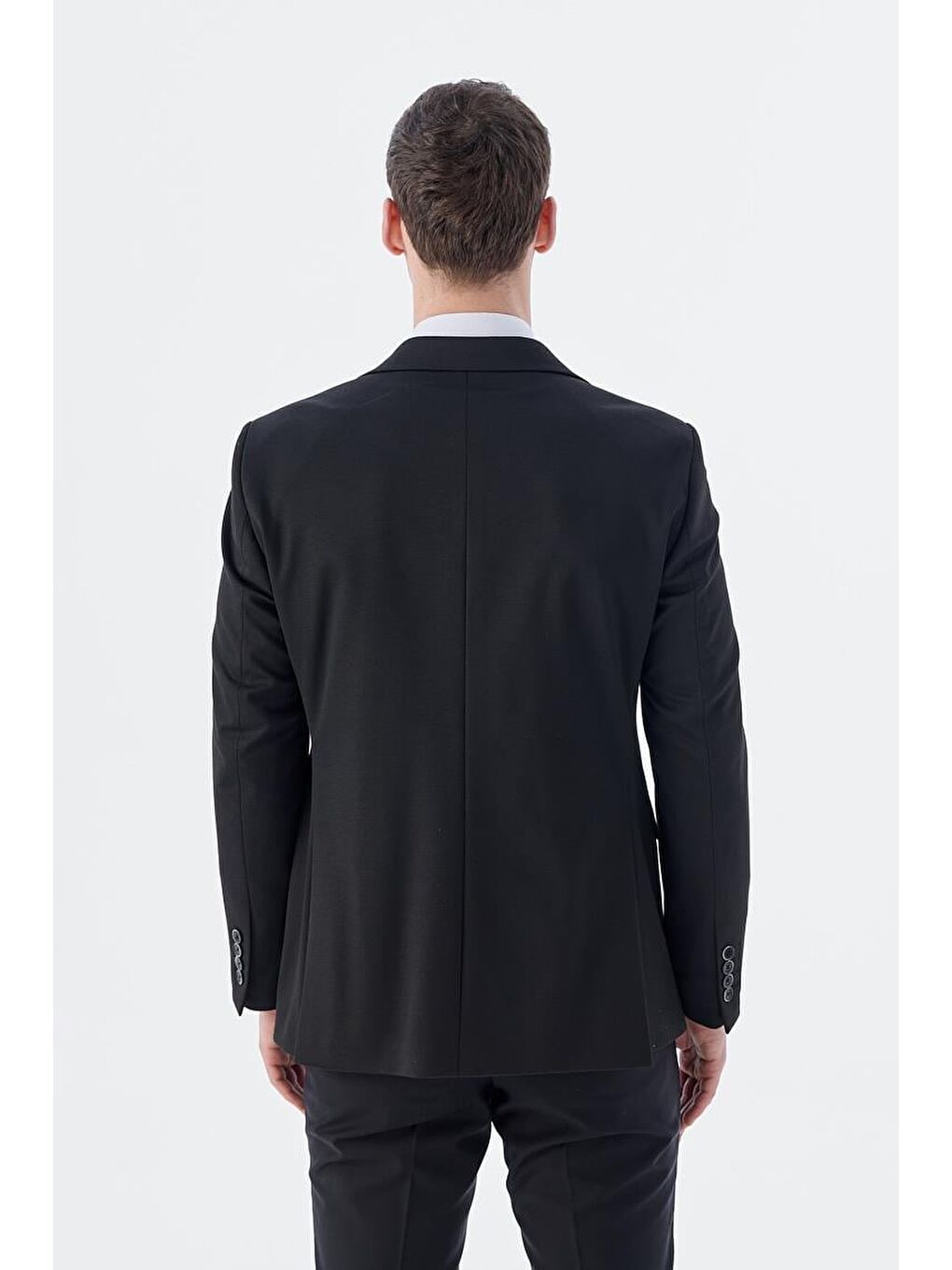 Siyah Slim Fit Mono Yaka Çift Yırtmaç Ceket-3