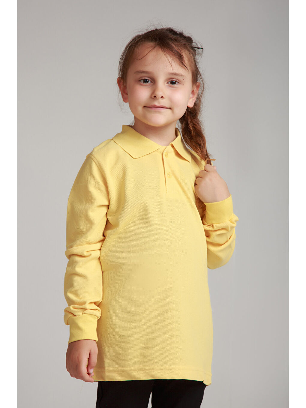 Sarı Kids Polo Yaka Basic Uzun Kollu Kız Çocuk-2
