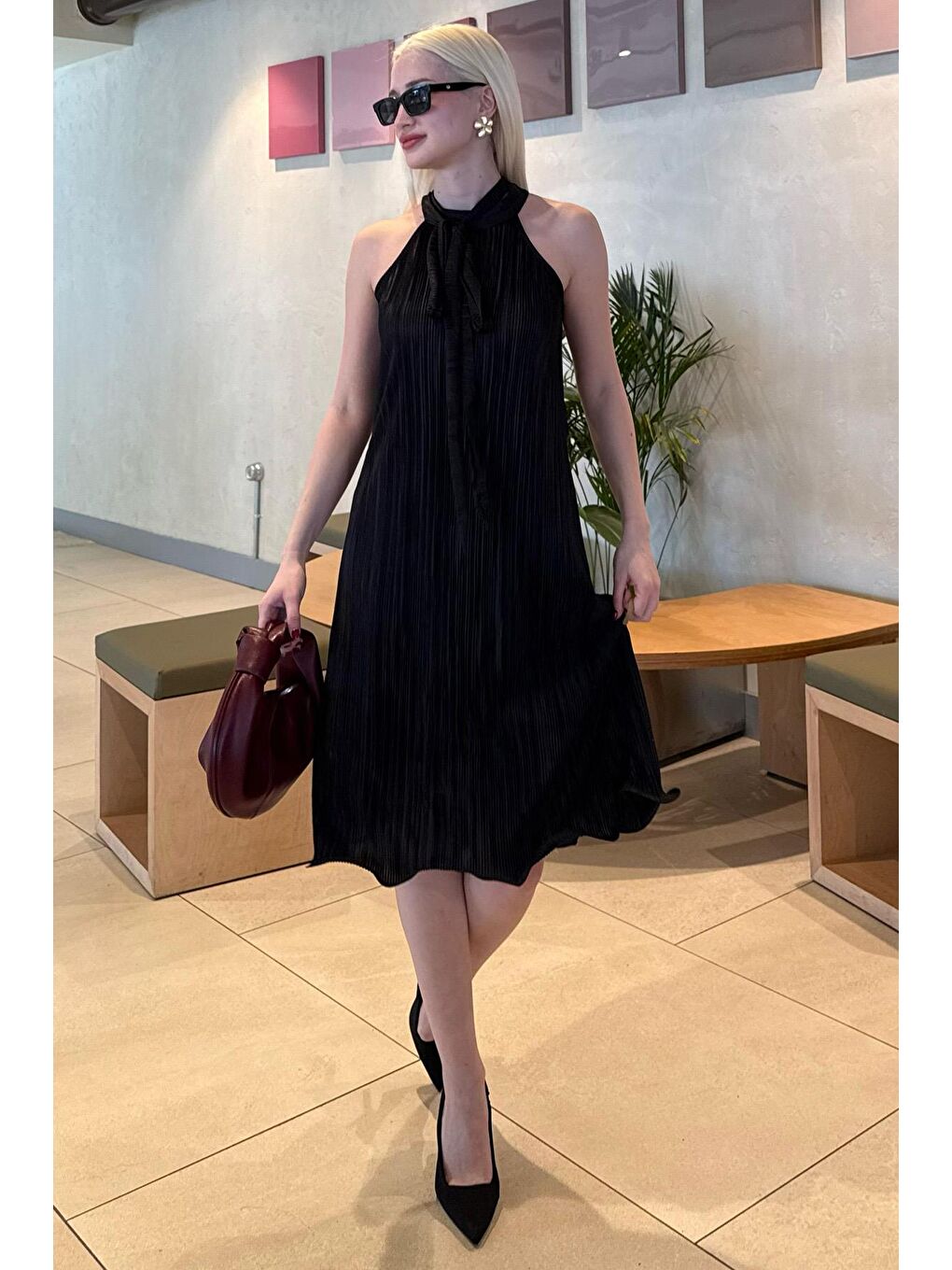 Siyah Halter Yaka Kadın Elbise Mg2351