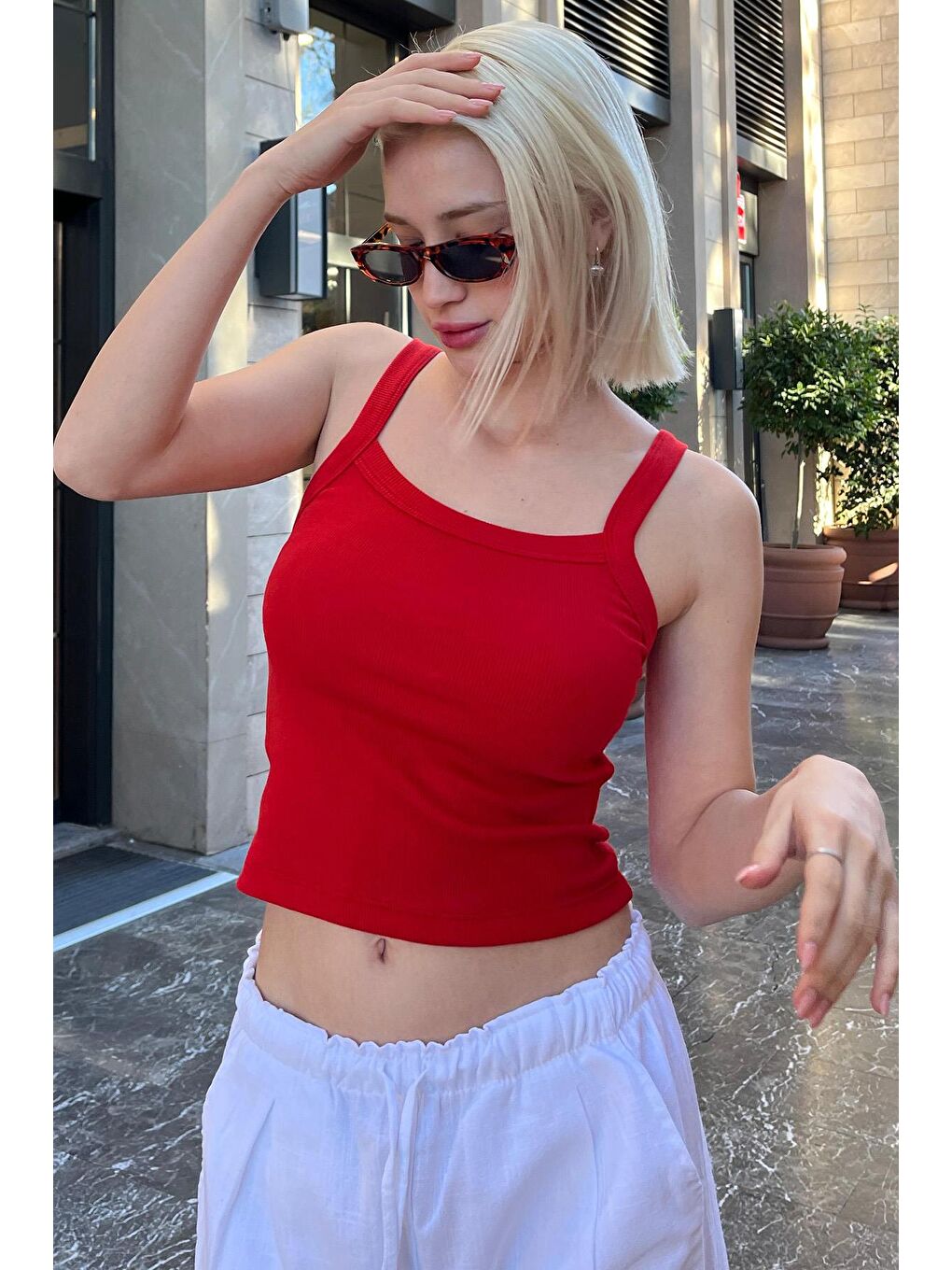 Kırmızı Fitilli Görünümlü Askılı Basic Atlet Mg2236-3