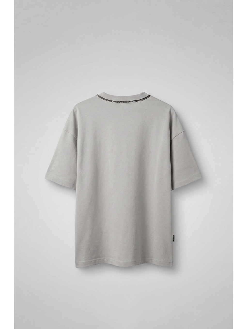 Erkek Oversize Premium Kontrast Yaka Baskılı T-Shirt Gri-1