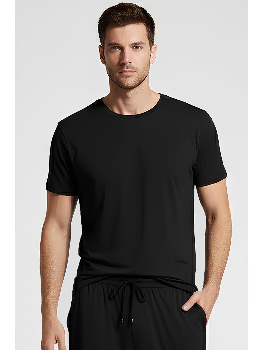 Siyah Erkek Kısa Kollu Basic Esnek Elastanlı Viskoz T-shirt MAN01