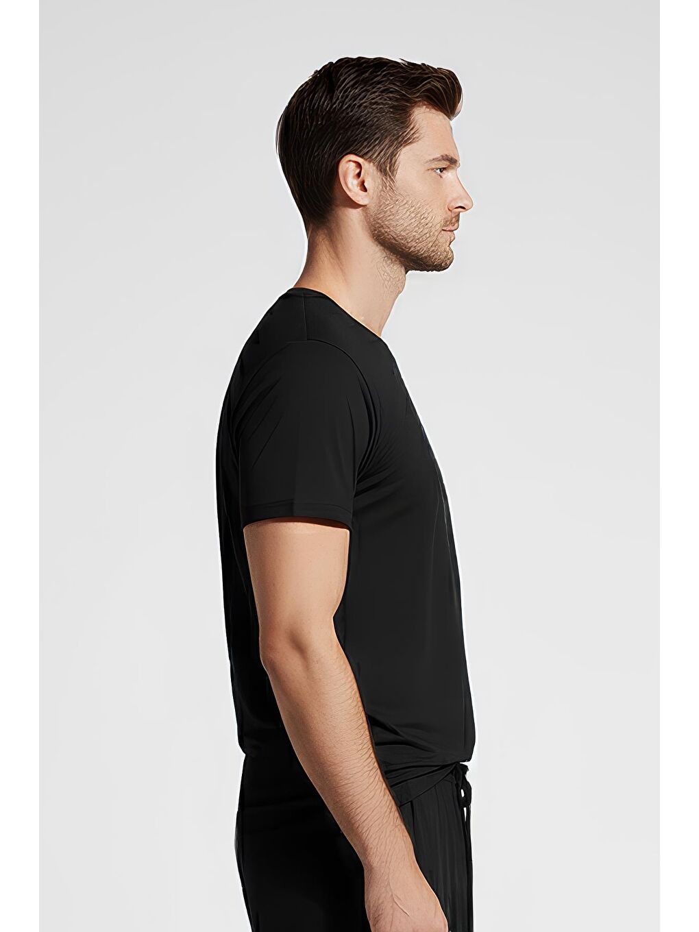 Siyah Erkek Kısa Kollu Basic Esnek Elastanlı Viskoz T-shirt MAN01-2