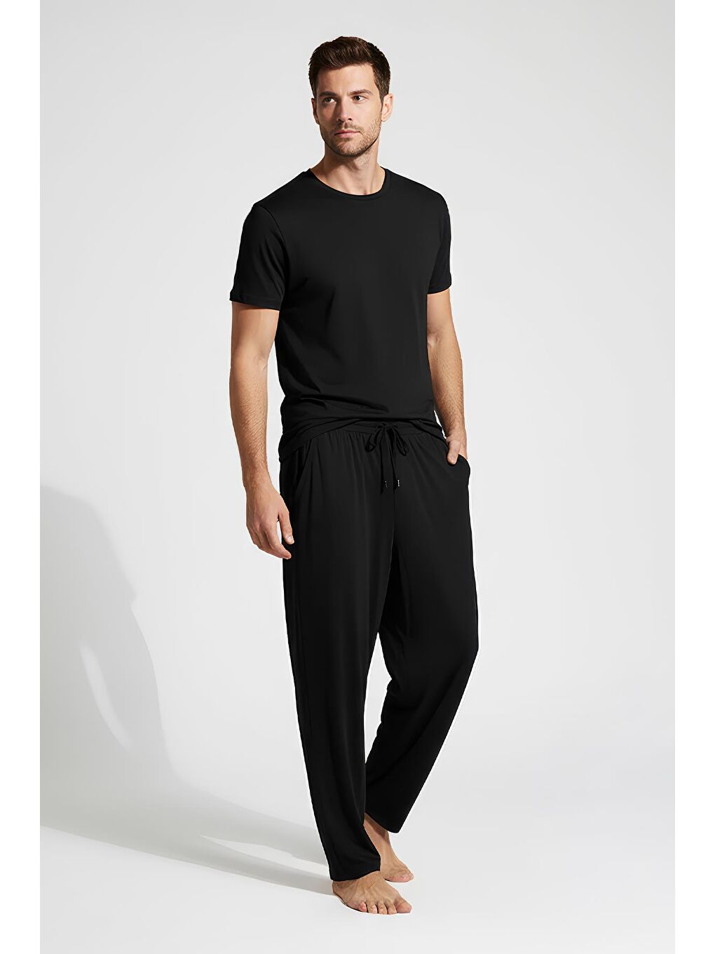 Siyah Erkek Kısa Kollu Basic Esnek Elastanlı Viskoz T-shirt MAN01-3