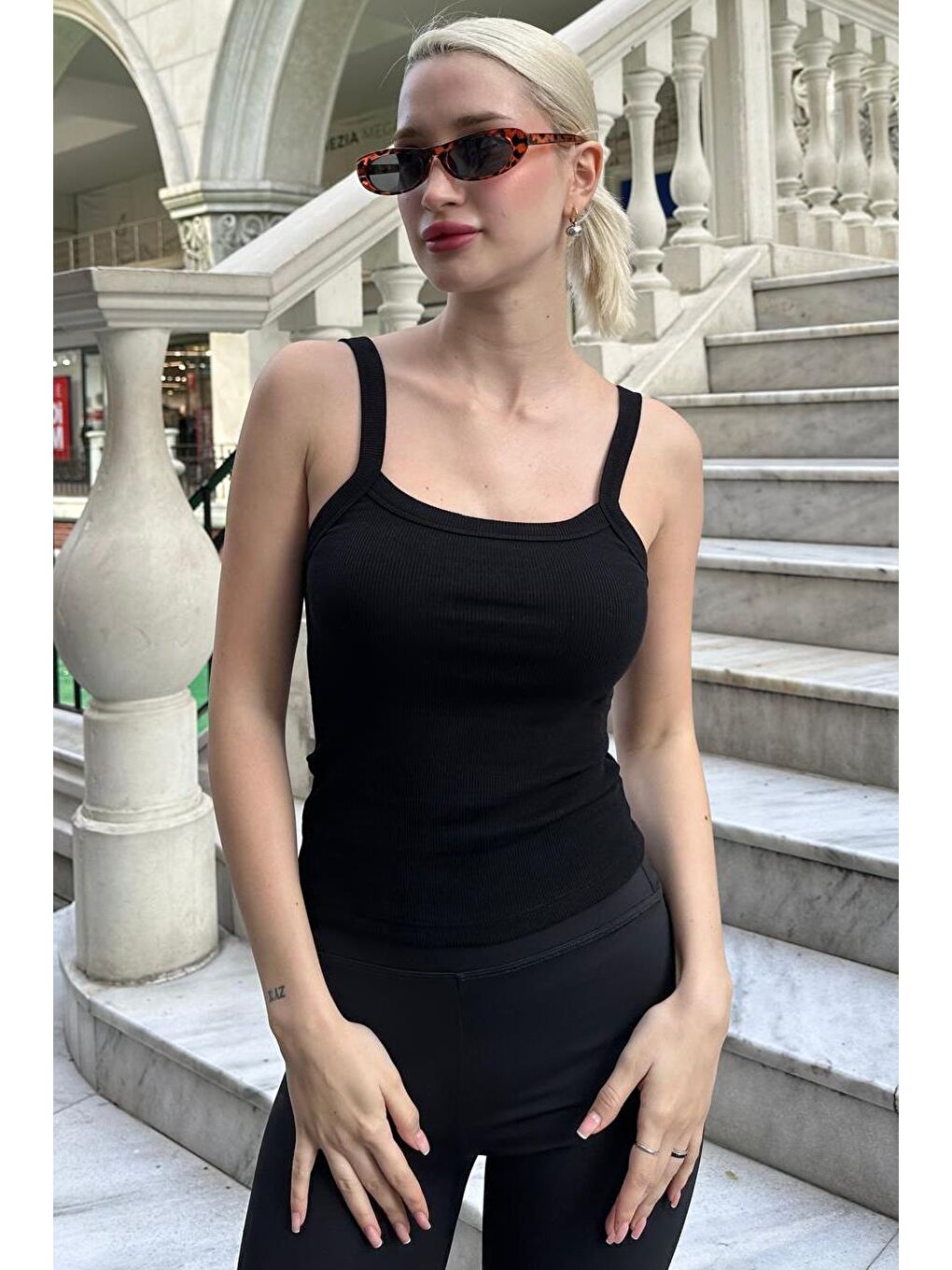 Siyah Fitilli Görünümlü Askılı Basic Atlet Mg2236-3