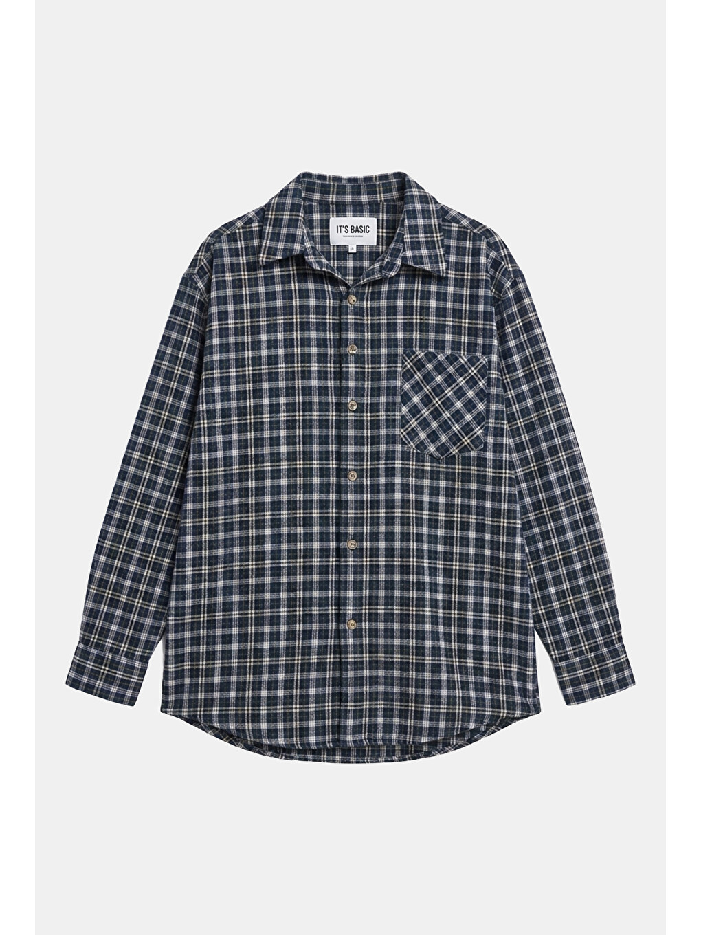 Lacivert Kadın Gri Laci Ekose W6-54 Oversize Gömlek-5