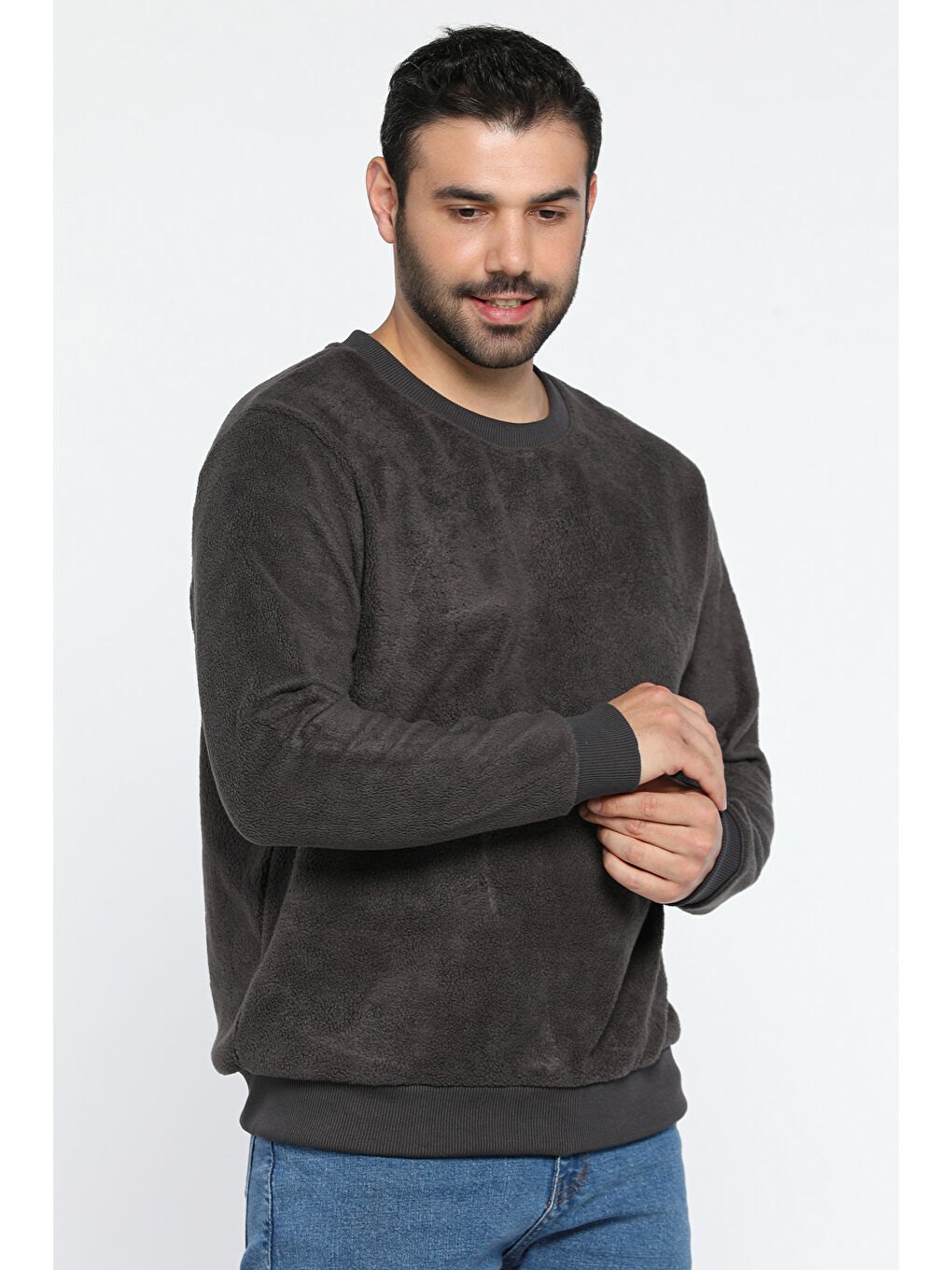 Mishar İtalia Gri Erkek Bisiklet Yaka Polar Sweatshirt