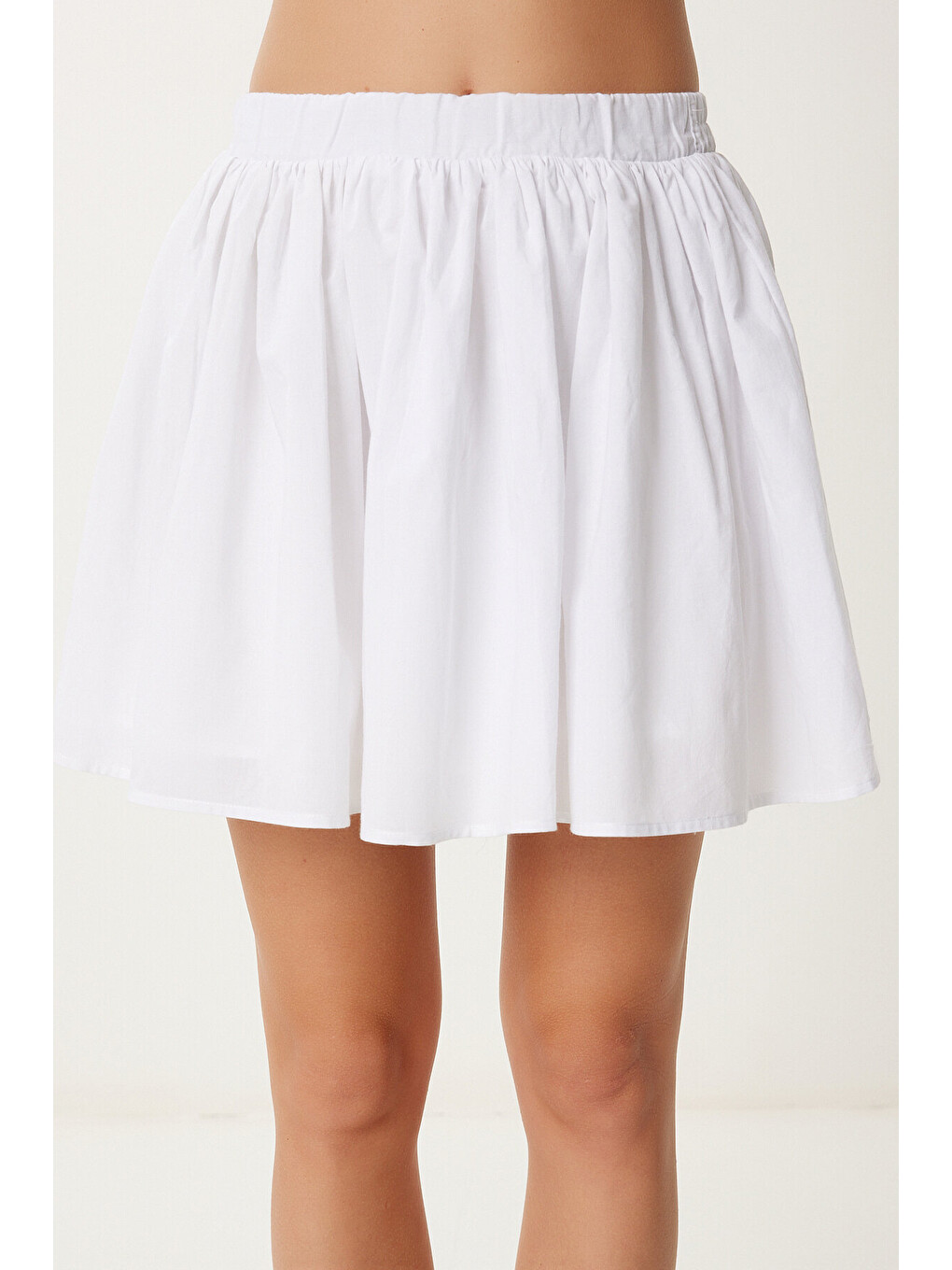 Beyaz Pamuklu Mini Kloş Etek BEYAZ LNS0058-3