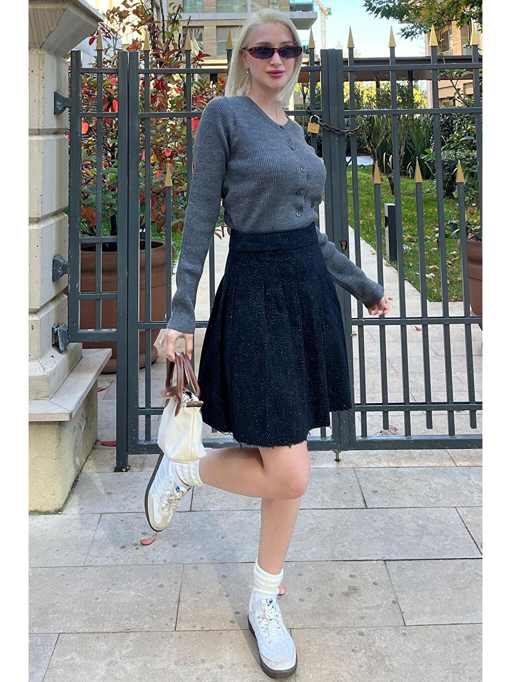 Siyah Ekose Desen Kadın Pileli Etek Mg2248-2