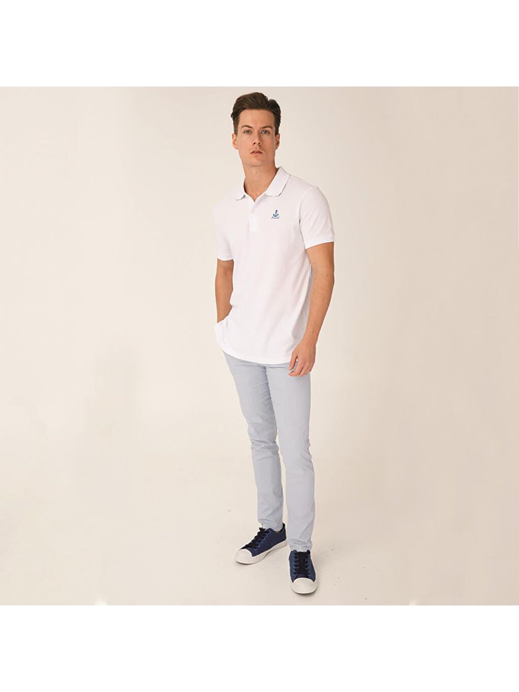 Beyaz Çapa Erkek Polo Yaka Tişört-4