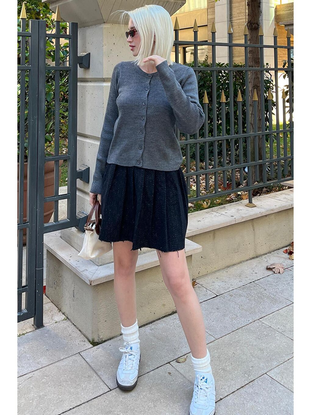 Siyah Ekose Desen Kadın Pileli Etek Mg2248-4