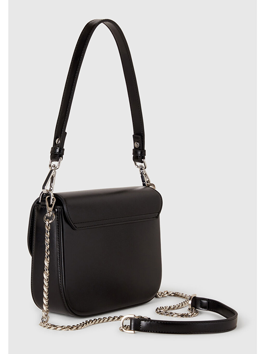 Kadın Siyah Metal Klipsli Çift Saplı Mini Omuz Çantası-1