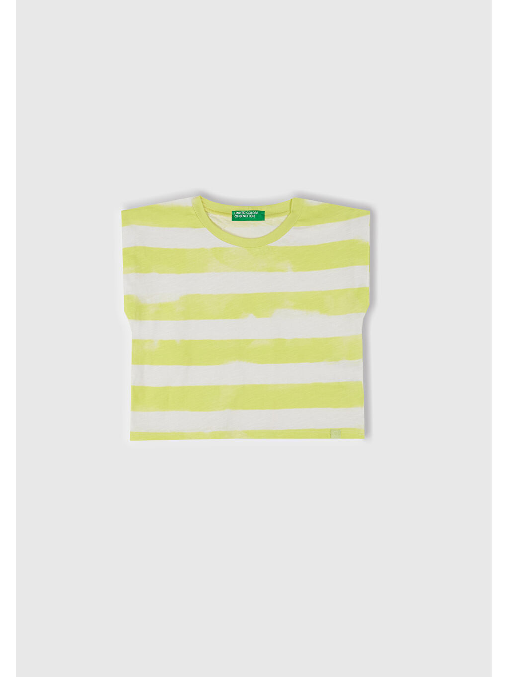 Kız Çocuk Sarı Çizgili Boynu Nervürlü Logo Etiketi Detaylı Kolsuz T-Shirt