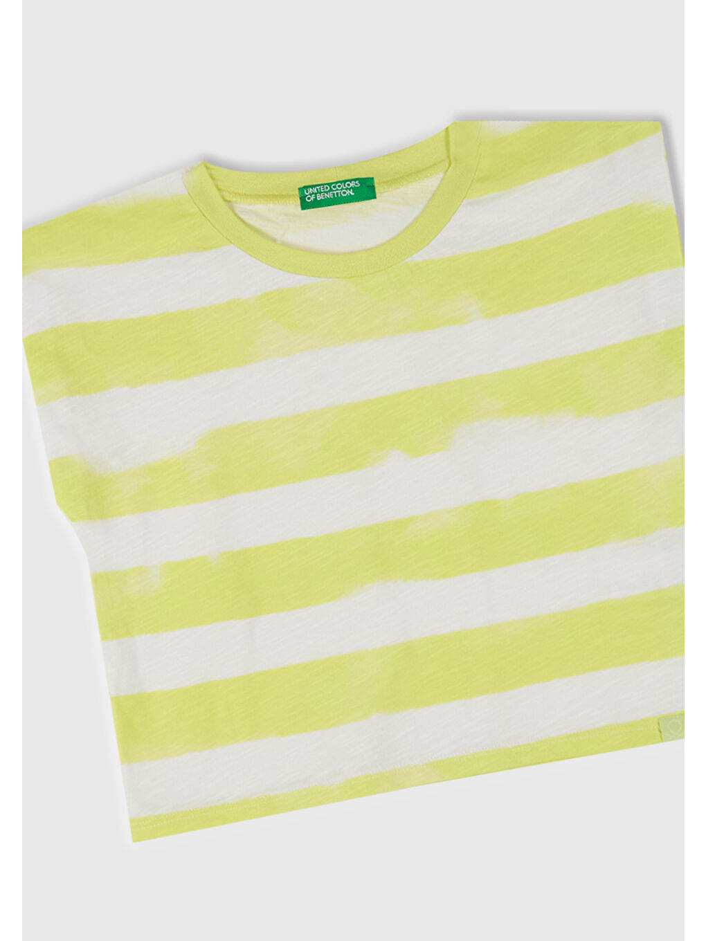 Kız Çocuk Sarı Çizgili Boynu Nervürlü Logo Etiketi Detaylı Kolsuz T-Shirt-1