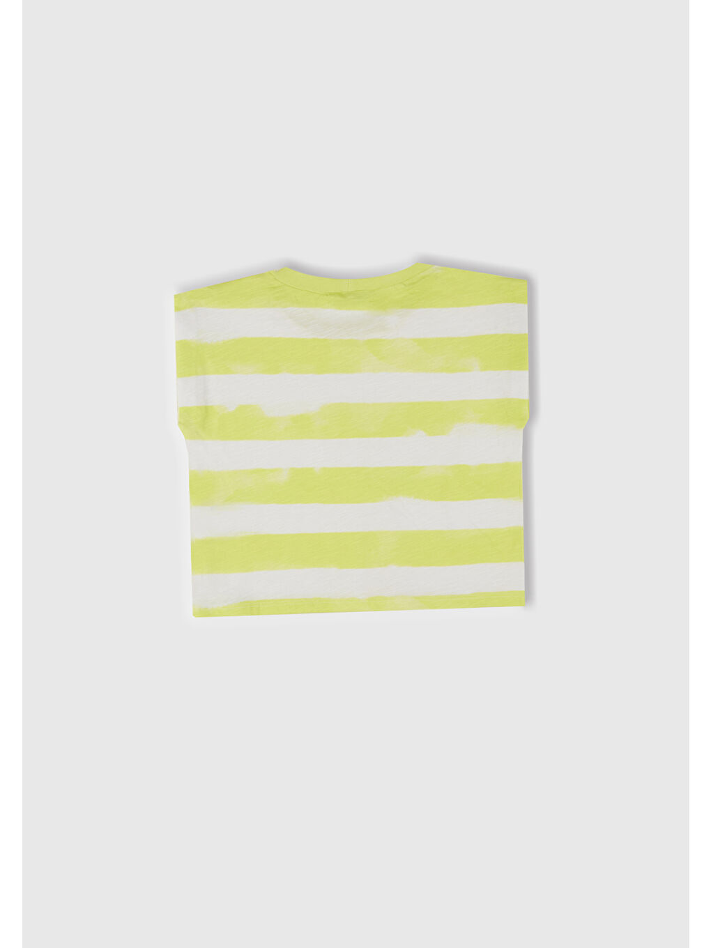 Kız Çocuk Sarı Çizgili Boynu Nervürlü Logo Etiketi Detaylı Kolsuz T-Shirt-2