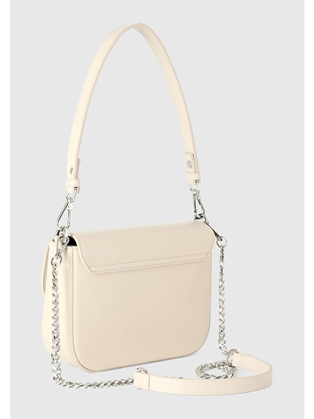 Bej Kadın Taş Rengi Metal Klipsli Çift Saplı Mini Omuz Çantası-1